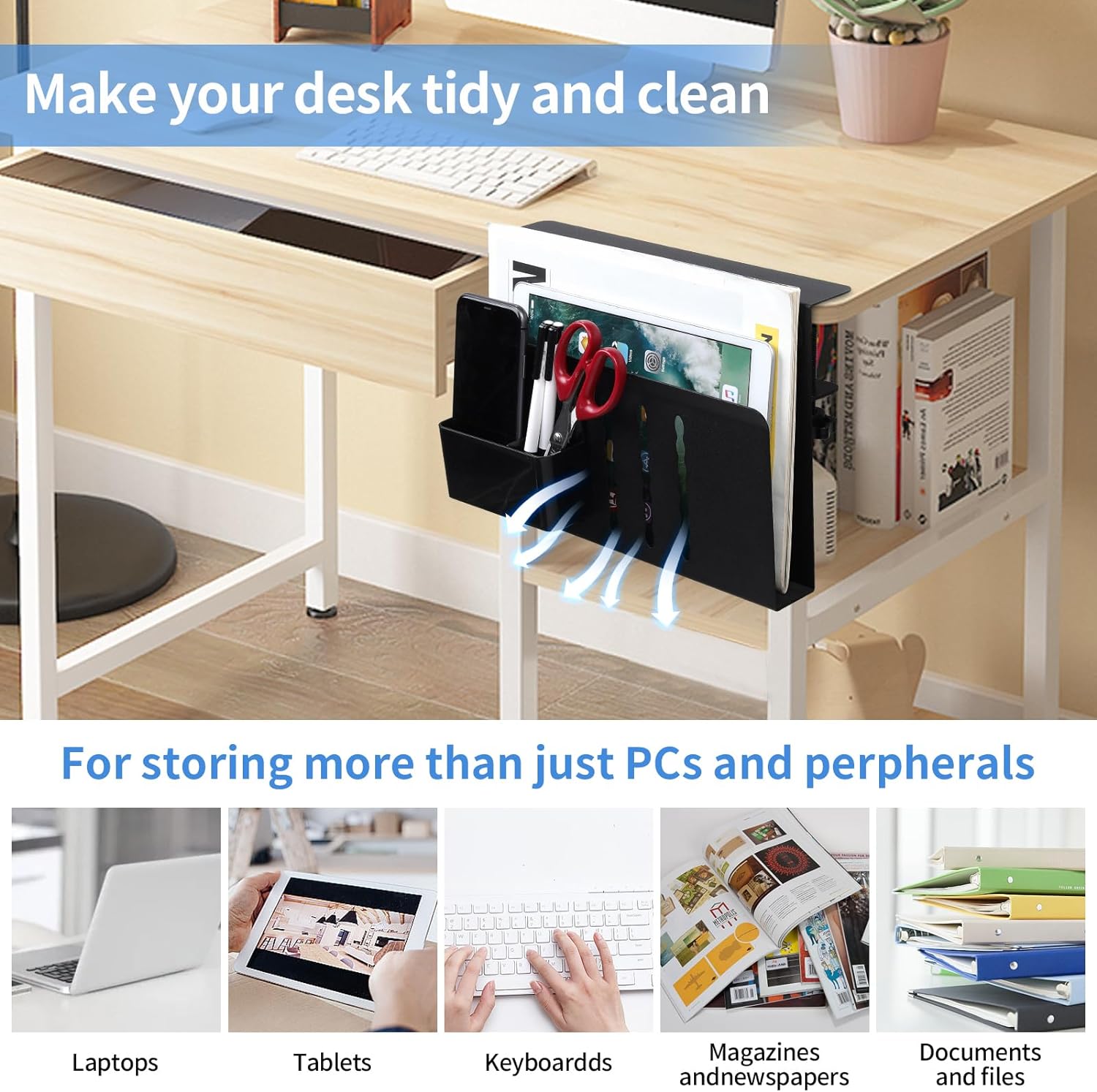 Customized Logo Print No Drill Hanging Clamp On Side Desk Organizer for File Storage