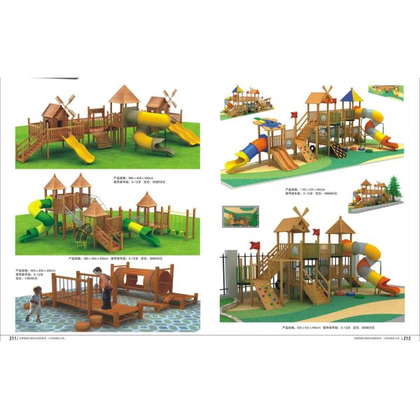 Outdoor Amusement Park Wooden Playground Structures Anti Static EU Standard