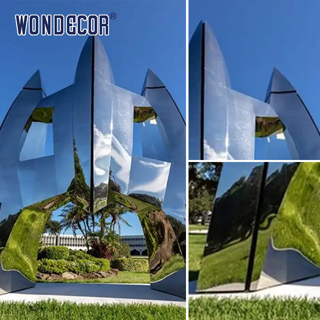 Large outdoor park forging metal abstract rocket stainless steel sculpture