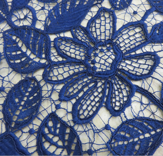 Stretchy Polyester Floral Navy Blue Lace Fabric Trimming Custom Printed