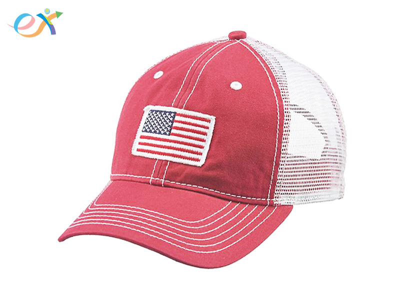 100% Cotton Twill Red Baseball Cap , Personalized Baseball Caps With Polyester Mesh Back