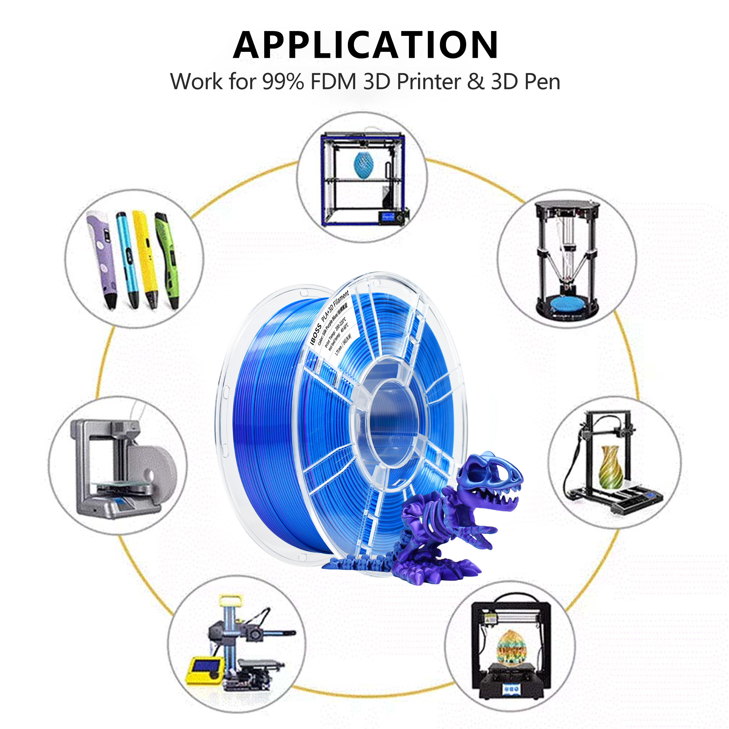 Silk PLA +Filament 1.75mm Purple Blue Dual Color 3D Printer Filament 2 in 1 Coextrusion 1KG Spool