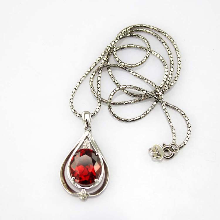 Women Jewelry 10mm x12mm Oval Blue Topaz Cubic Zirconia Pendant Necklace (P38)