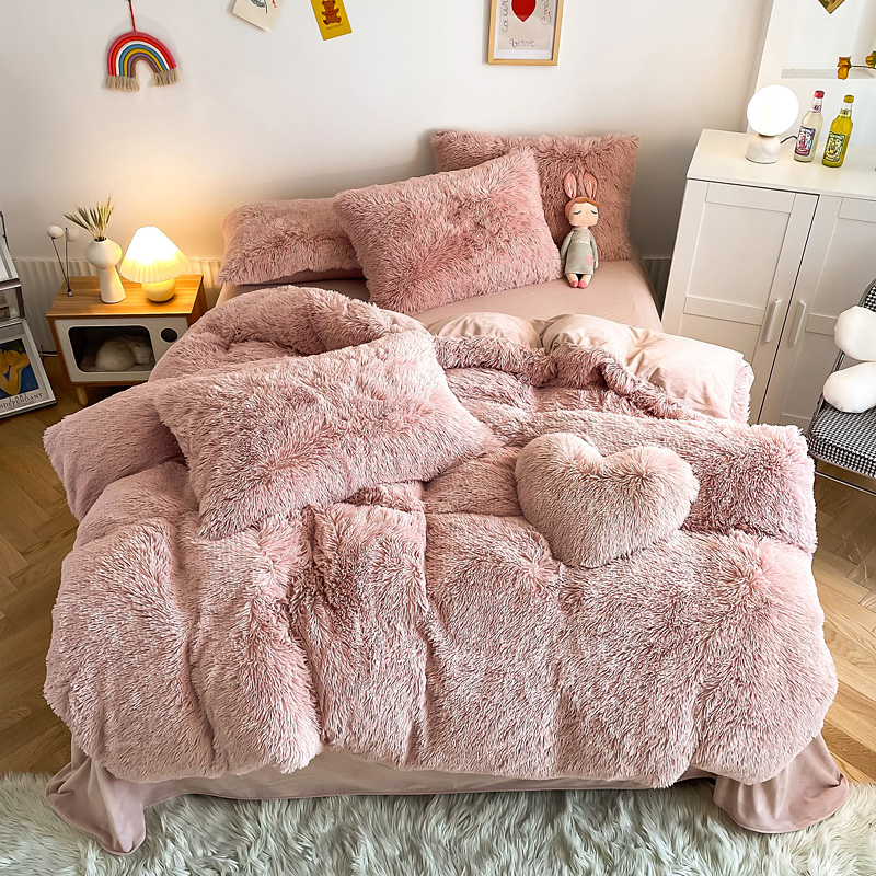 Plush Shaggy Velvet Fluffy Bed Duvet Covers Set in Multi Color Custom Luxury Designs