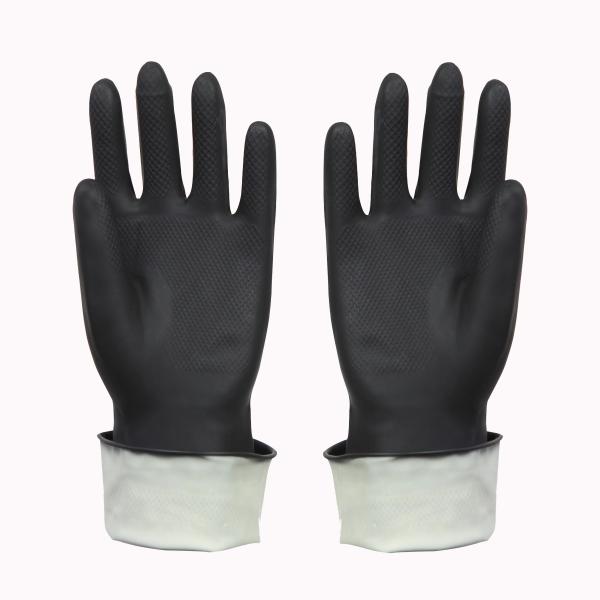 Black Safety Waterproof Rubber Work Gloves , Industrial Latex Gloves Tear