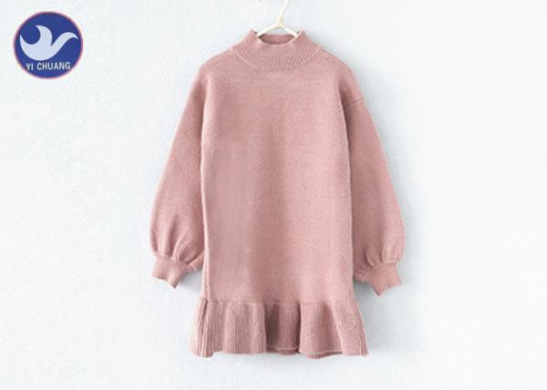 Quality Turtle Neck Little Girl Sweater Dressess , Girls Long Sleeve Dresses Ruffle Frill Bottom for sale