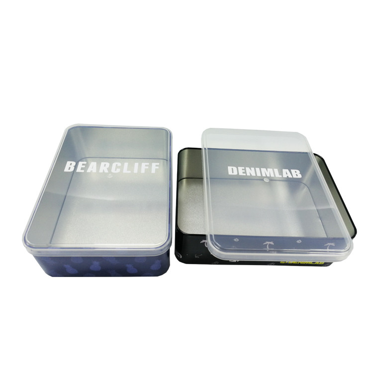 Food Grade Metal Tinplate Rectangular Biscuit Tin Jar With Transparent Lid