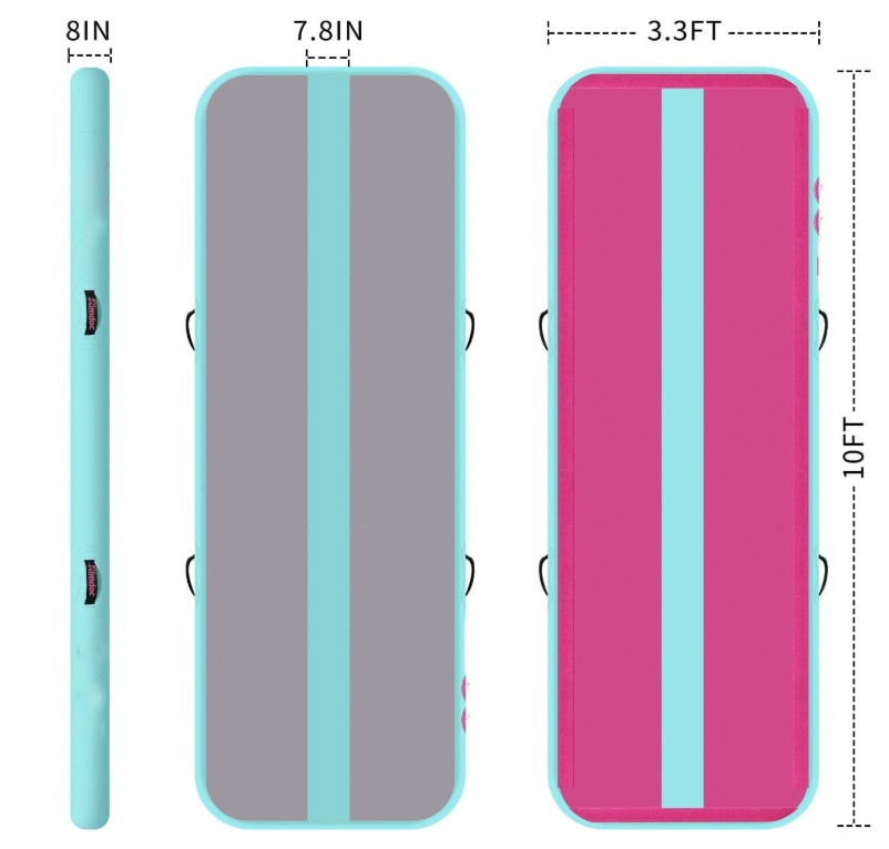 tumble track inflatable gymnastic mat, 4/6/8 inches thickness tumbling air track for gymnastics/yoga/cheerleading mat