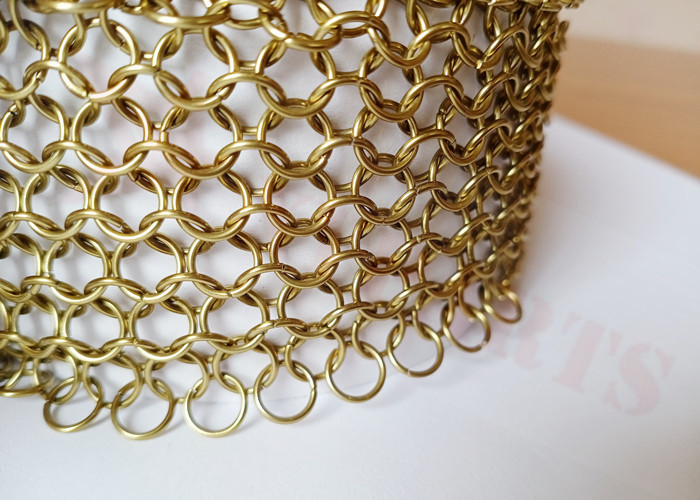 Gold Color Architectural Metal Mesh Curtain 1.5x15mm Stainless Steel