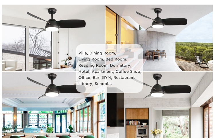 Pure Copper Motor 42-inch LED Ceiling Fan with Black ABS Blades and Metal Plastic Body