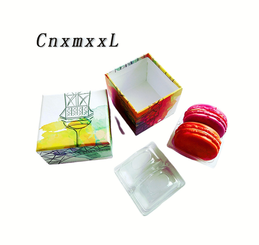 2pcs Nice Printing Macaron Packaging Box Kraft Paper with Plastic Inner Tray