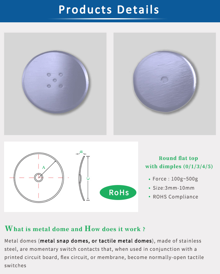 Round Shape Metal Contact Switch Stainless Steel Keypad Button Material 0.1mm tolerance