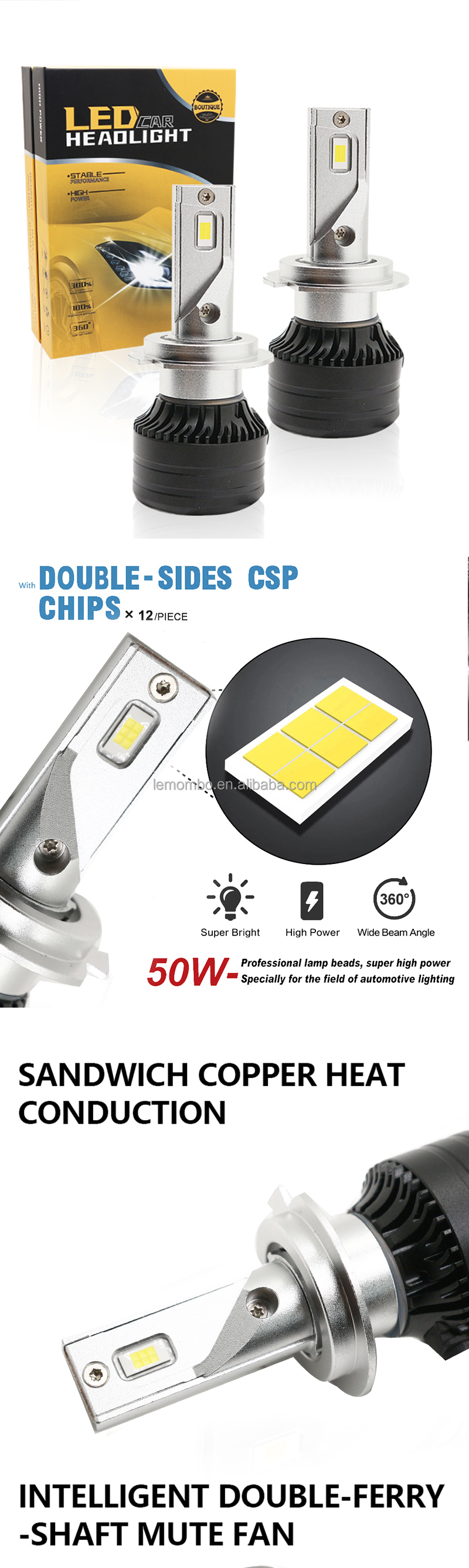 car led headlight fog lights H7 3570 50W car headlight bulb daytime running lights new style np300 bulb