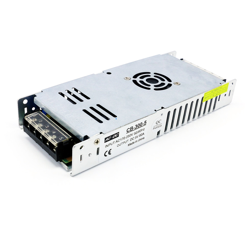 Ultra-Thin Voltage Regulated Switching Power Supply 220V AC to DC 5V 300W 60A Aluminum Case Built-in Fan Drive Transform