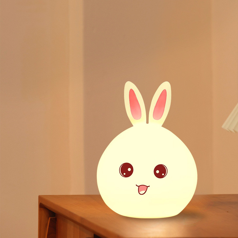 White Squishy Bunny Night Light Waterproof 16 Colors Cute Kids Santacam Nightlight