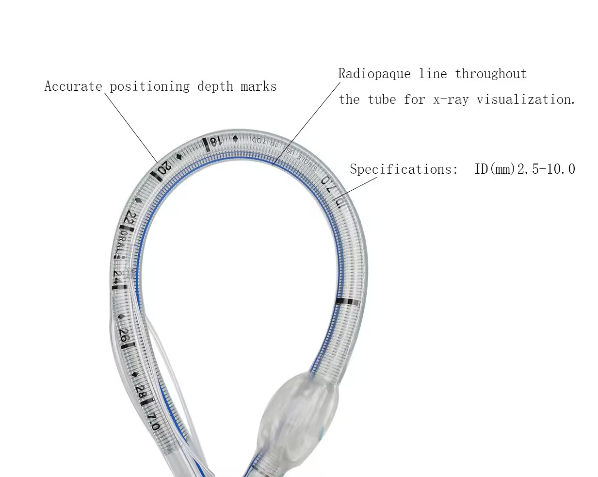 Cuffed Uncuffed Endotracheal Tube Size ID mm 2.0-10.0 Low Profile Cuff