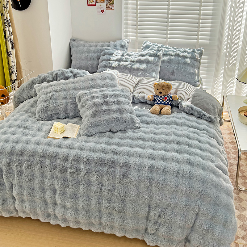Bedding Sheet Set Bed Cover Luxury Bed Sheets Solid Colorful Rabbit Velvet