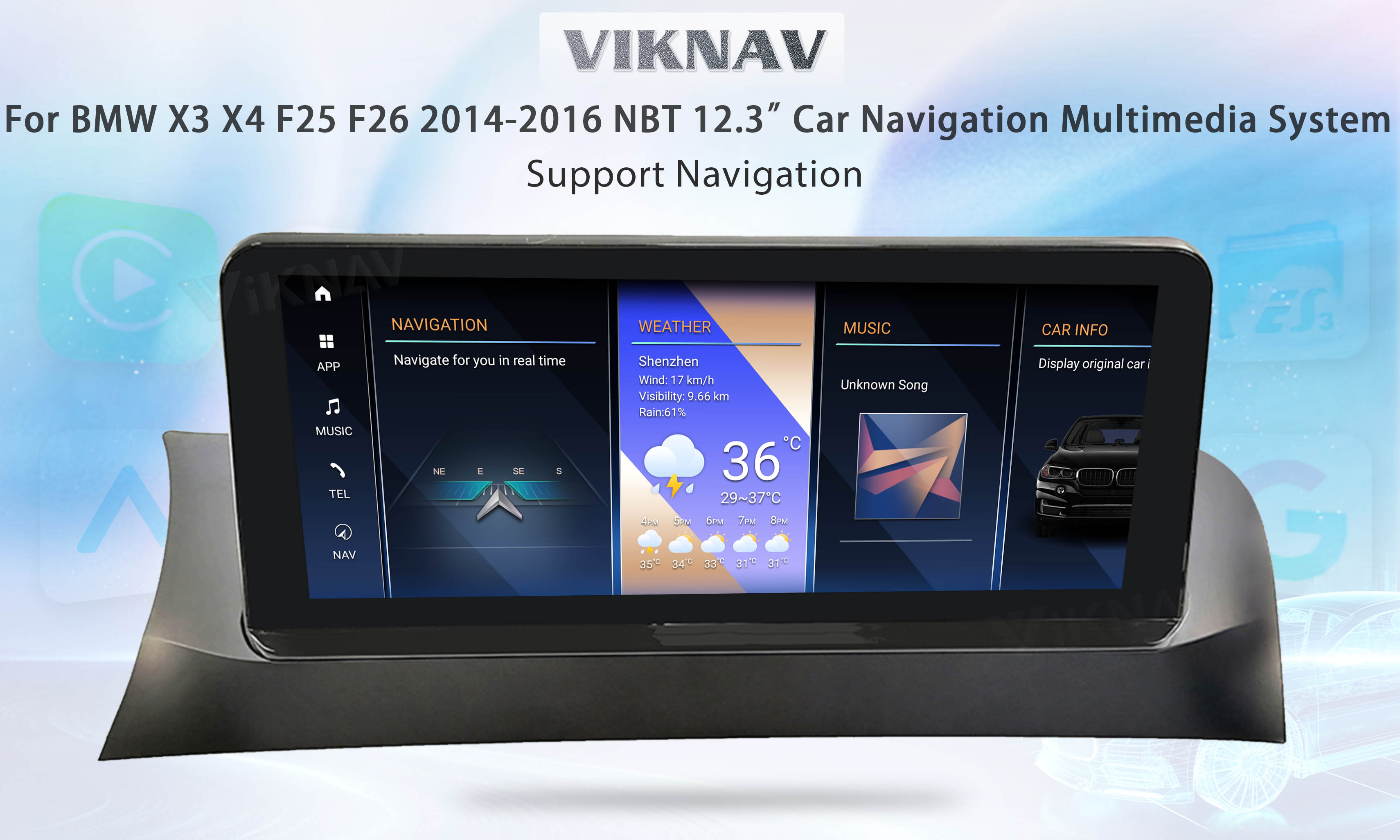 Viknav 12.3 inch Car Radio For BMW X3 X4 F25 F26 2014 15 16 NBT System Wireless Multimedia Player GPS Navigation Android