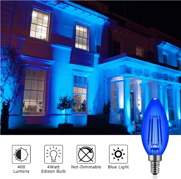 4W C35 Colored Edison Bulbs Blue E12 Candelabra Light Bulbs