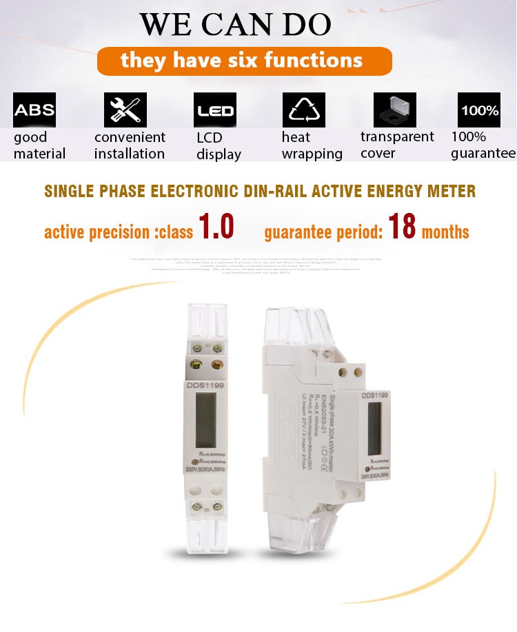 single phase 1P Din rail kwh energy meter With lcd display