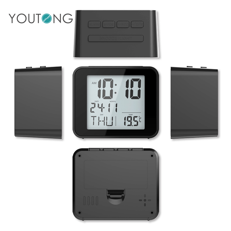 YT60142 Battery Powered Black Atomic Calendar Desktop Clock with Back Light Digital