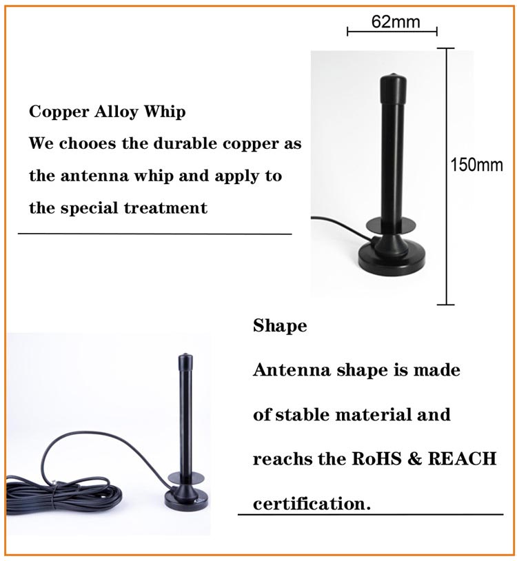 470-862MHz 4K 1080P 150 Mile Range Car Dtv Antenna Linear Polarization