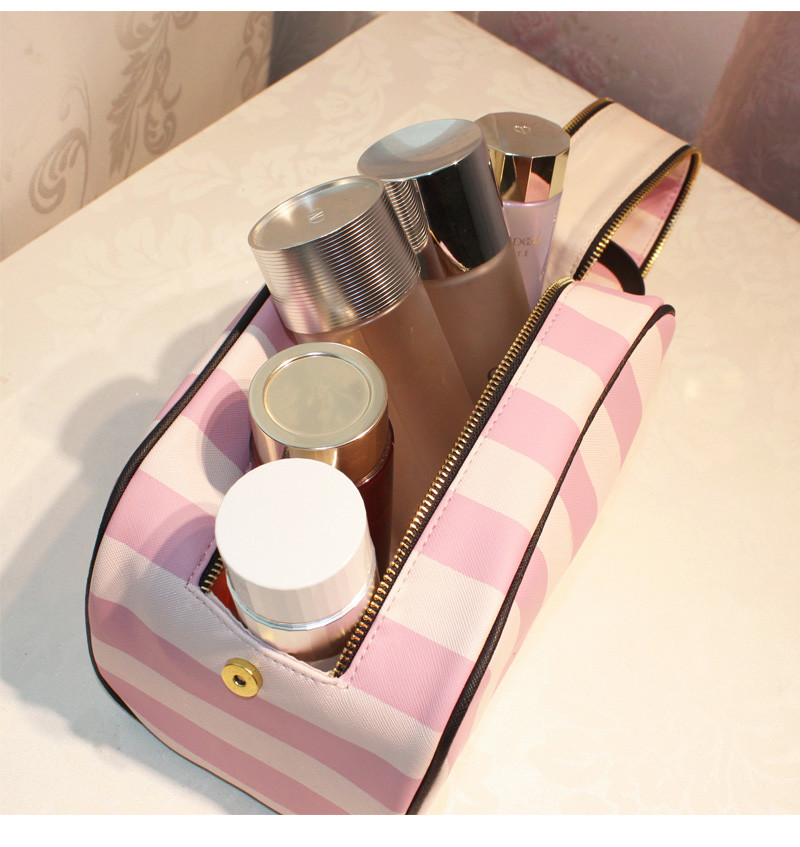 Organic Pink Stripe Pattern Waterproof PU Makeup Bag