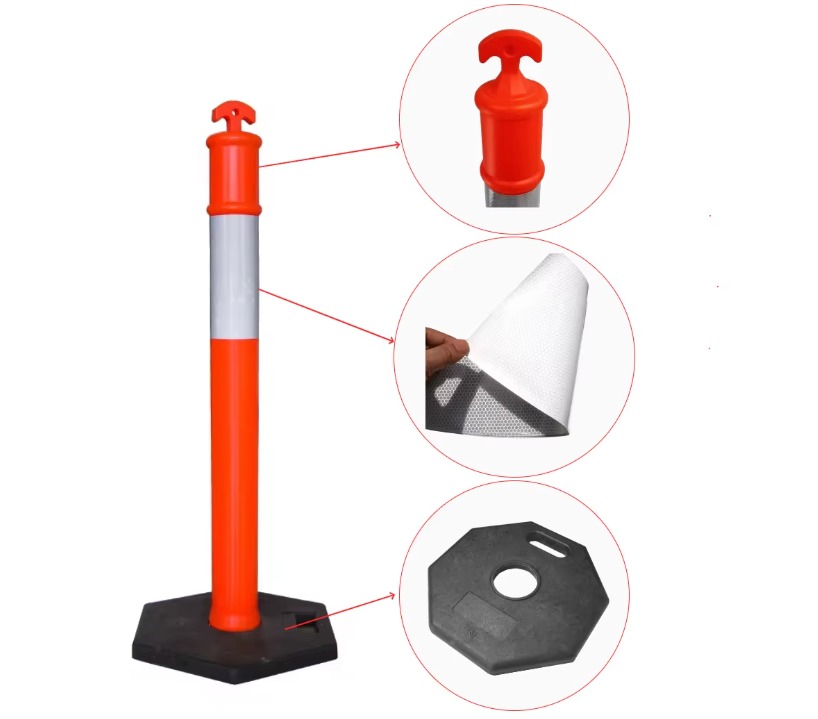 PE Traffic Warning Post with Rubber Base – Durable Plastic Road Safety Sign