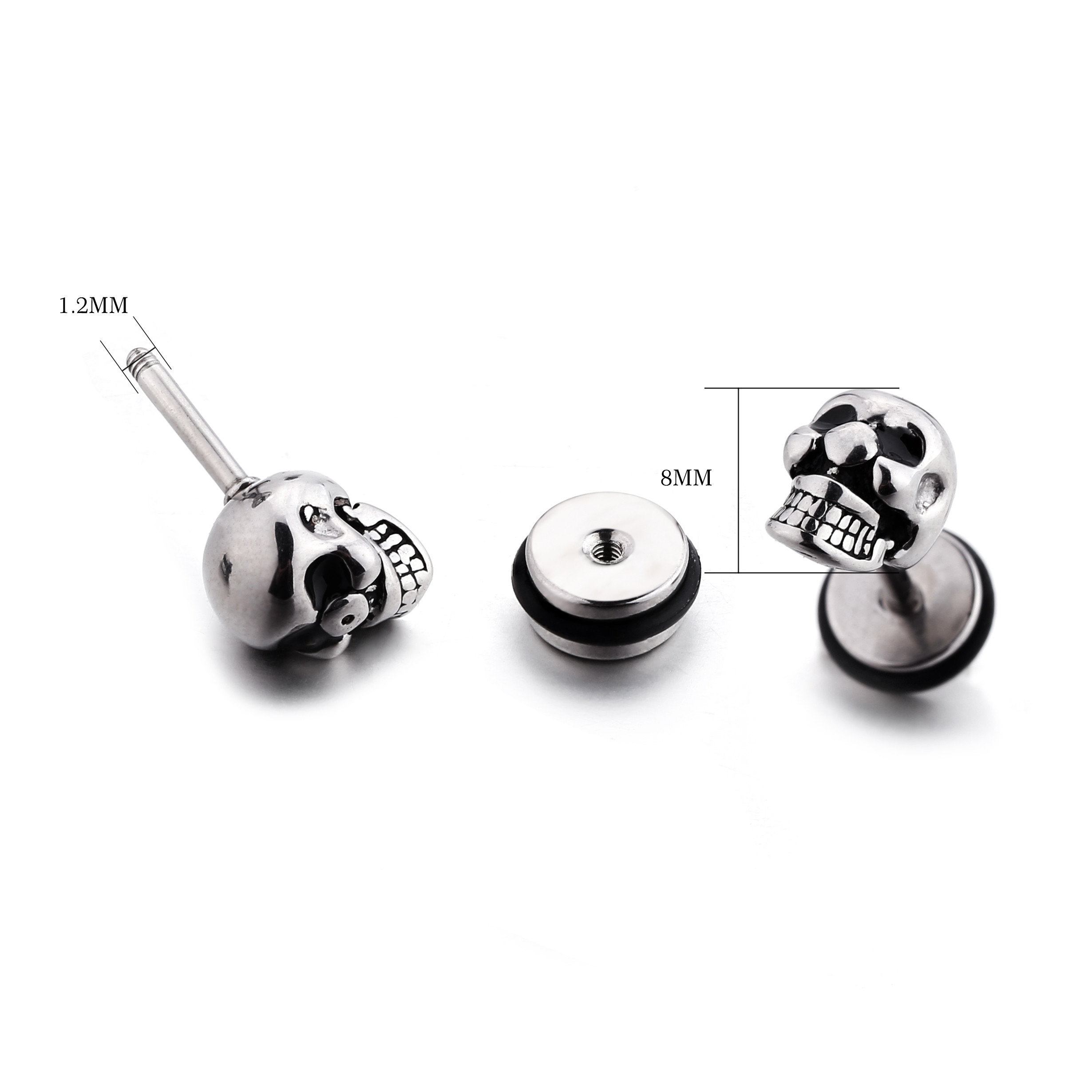 Fashion punk style Halloween skull head stud earrings stainless steel plating men's jewelry earrings