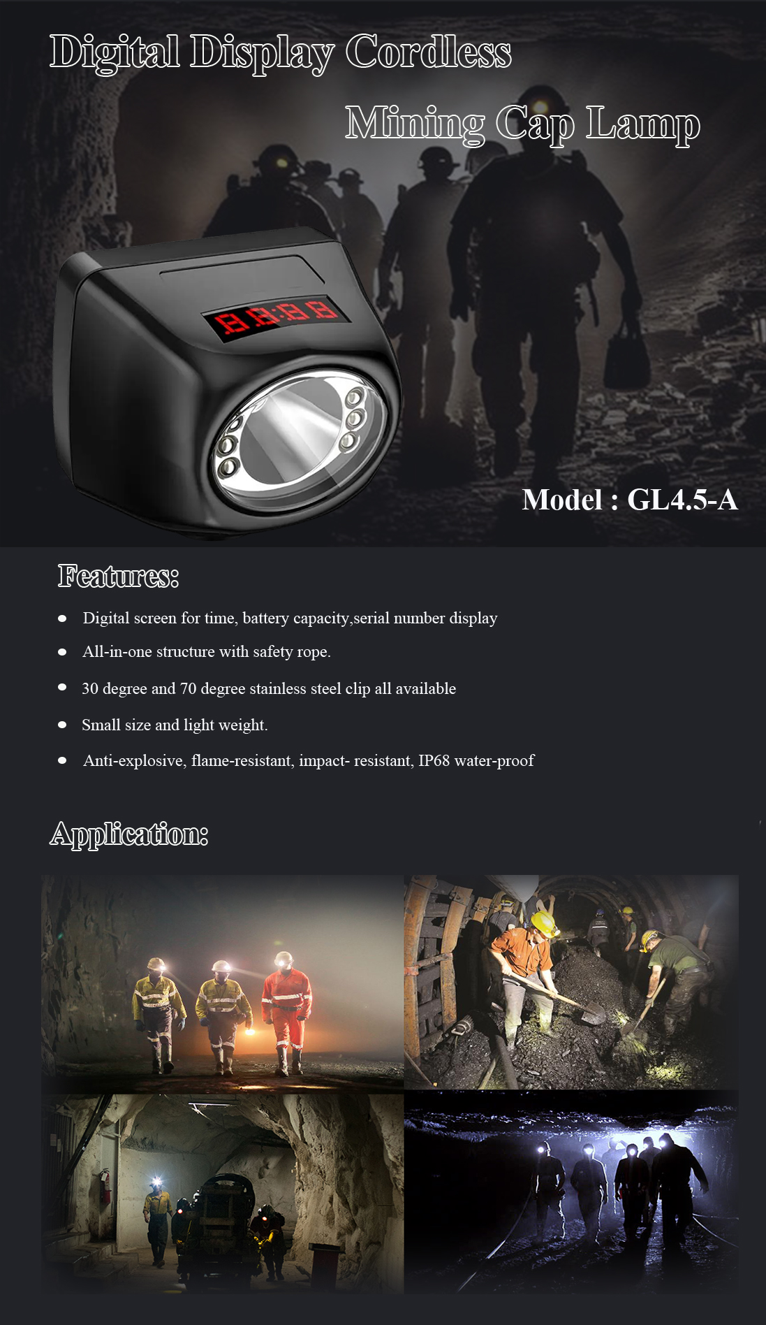 GL4.5-A digital cordless mining lamp with high performance explosion proof for underground