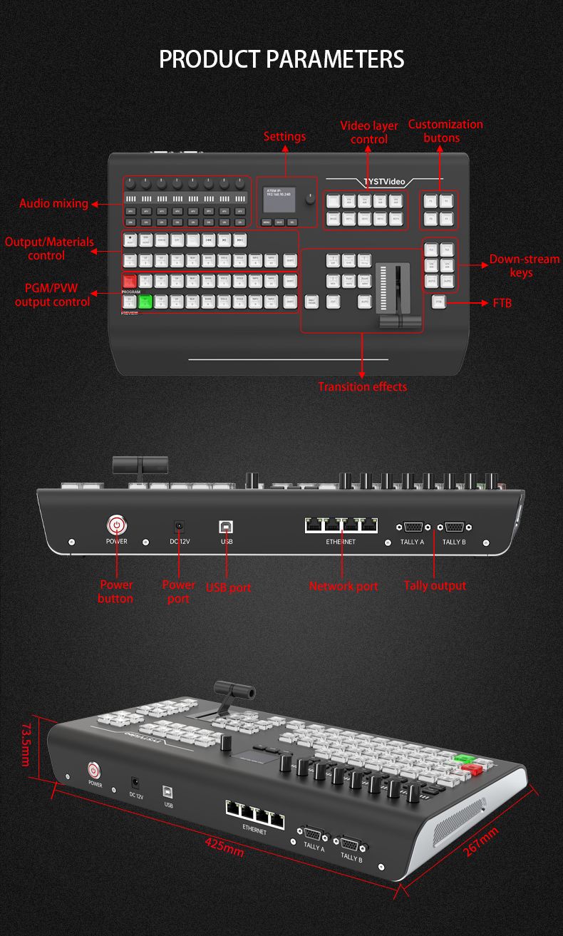 Live Broadcast Video Switcher with Built-in Tally Trigger and Guide Switching Station
