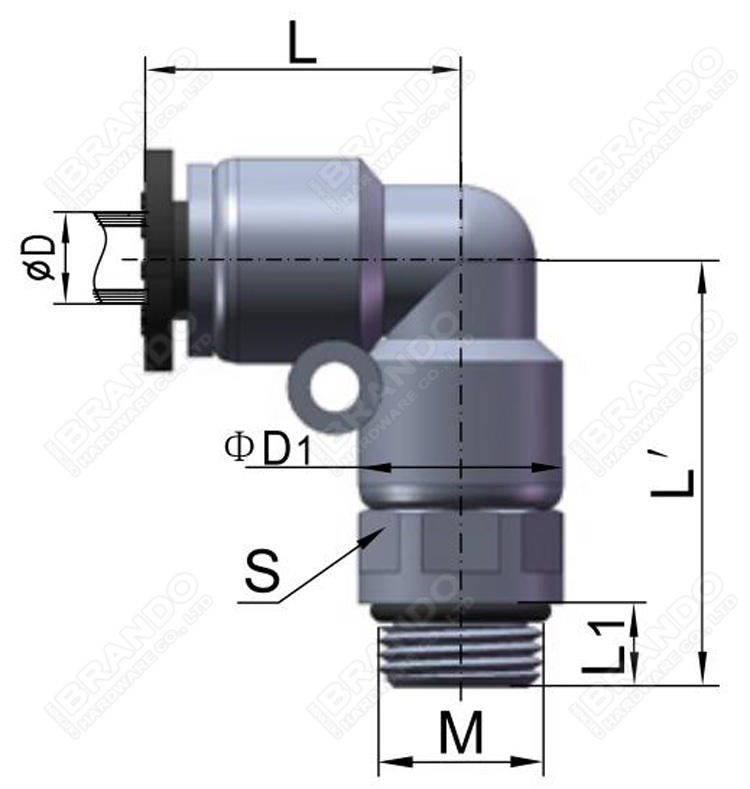 PL Male 90 Degree Elbow Pneumatic Hose Fittings 1/8'' 1/4'' 3/8'' 1/2''