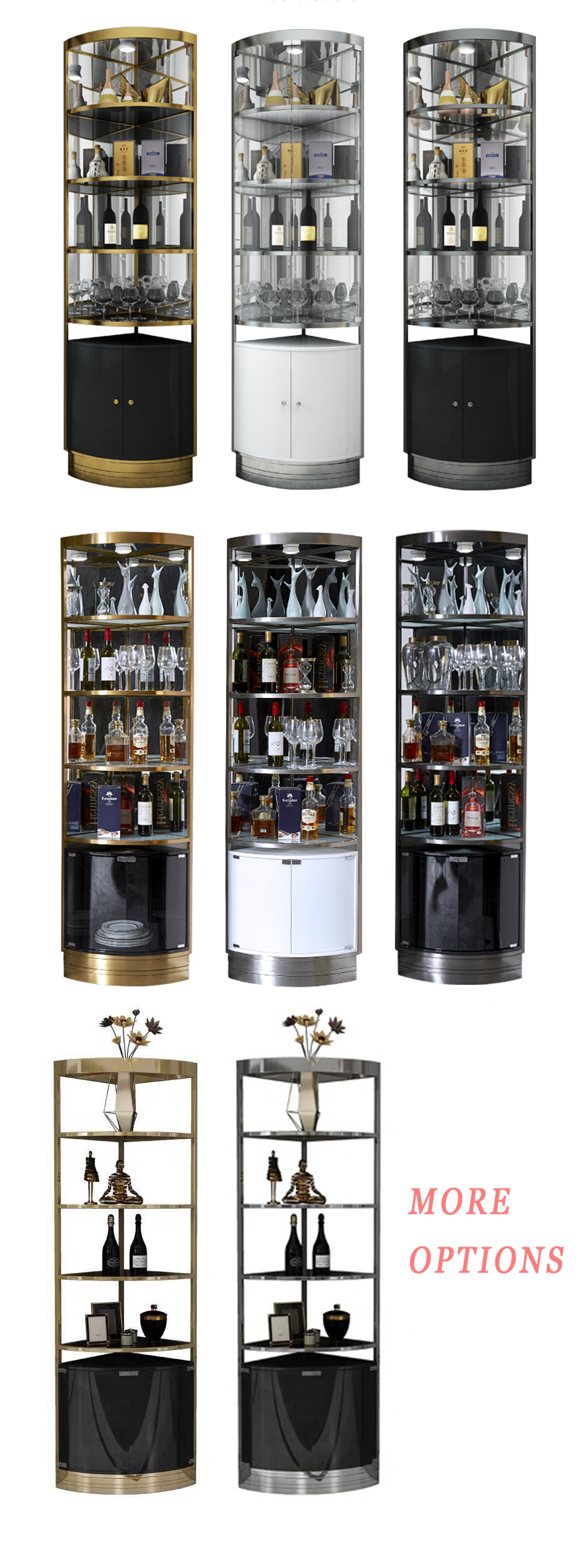 Stainless Steel Metal Frame Modern Wine Display Cabinet For Living Room