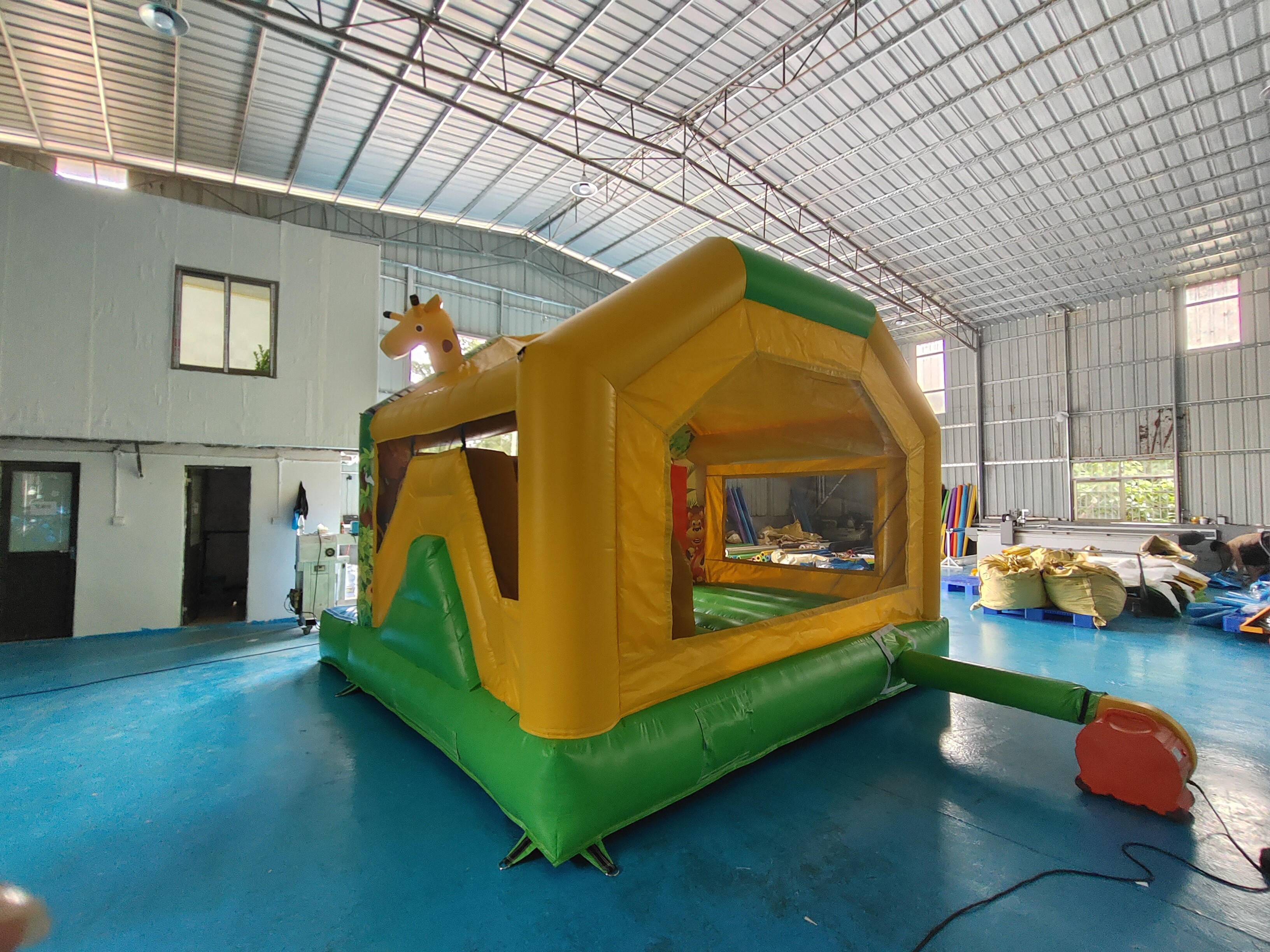 Small Indoor Bounce House Full Printing Giraffe Cartoon Animal Park Castle With Silde Combo