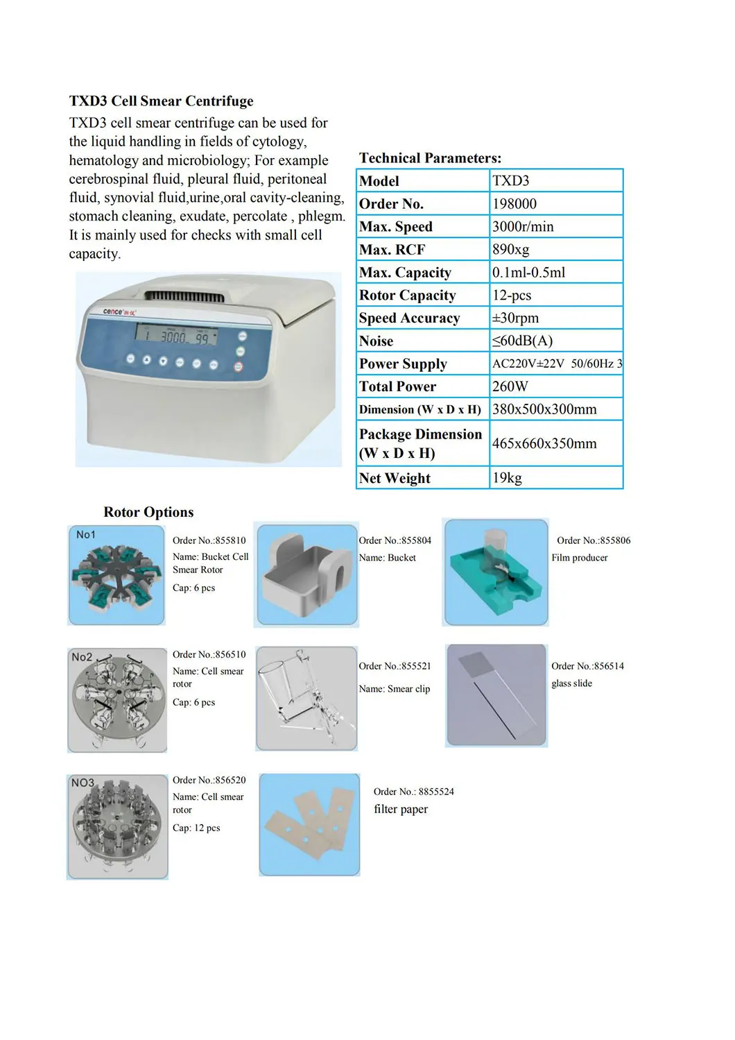 CENCE TXD3 Desktop Cytospins Low Speed Centrifuge Cellular Smear Centrifuge