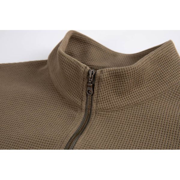Waffle Knit Quarter-Zip Mock Neck Shirt - Breathable Long Sleeve Top for Men