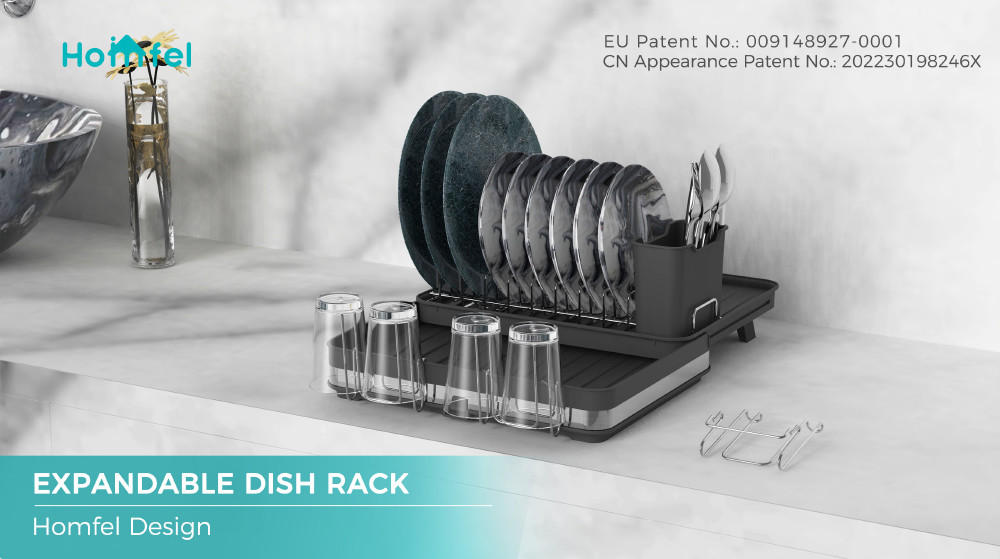 Foldable Space Saving Stainless Steel Kitchen Dish Rack Expandable Dish Drainer Organizer Premium Dish Drying Rack