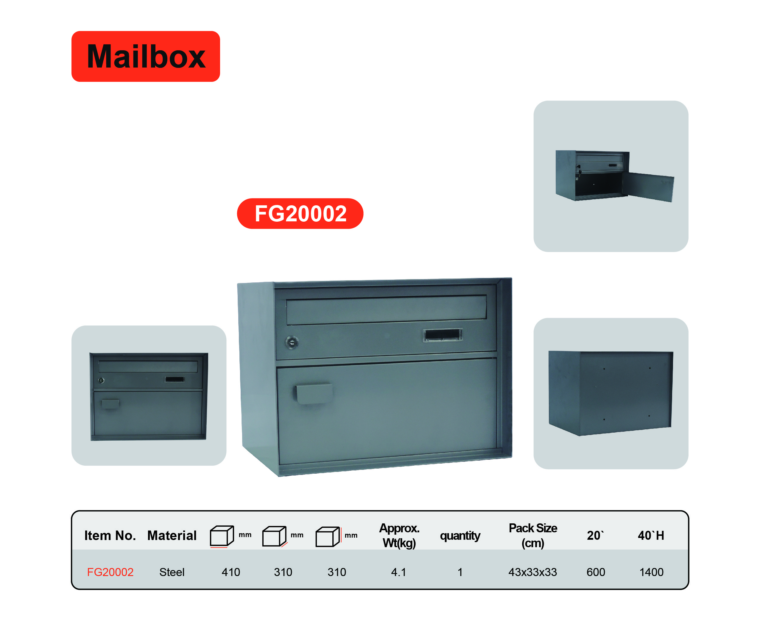 Outdoor Residential Garden Steel Mailbox Waterproof Letterbox Parcel Box