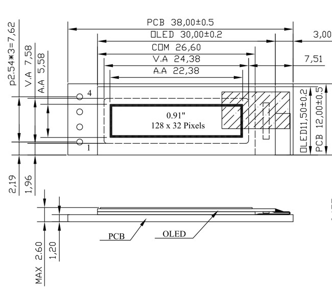 3V 5V 128x32 OLED Display Module 0.91 Inch 4 Pins With SSD1306 Driver IC
