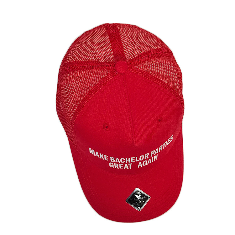 Fashion Unisex Red Mesh Baseball Cap For Summer With Flat Embroidery Logo