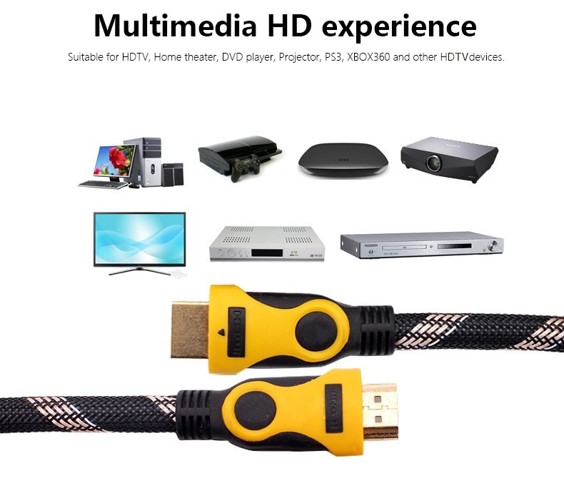 1080P Lightning HDTV Cable Nylon Braid Mesh 2m 3m 5m 100m 10.2Gbps Male To Male