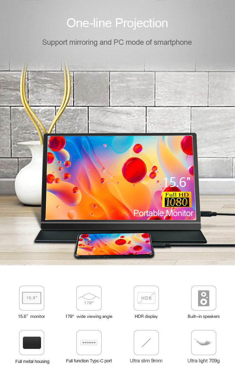 15.6 Inch IPS Synchronized Screen 1080P HDR Portable Gaming Monitor