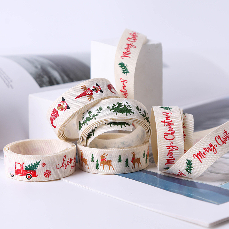 16mm*100y Merry Christmas Printed Cotton Ribbon Customized Cotton Ribbon