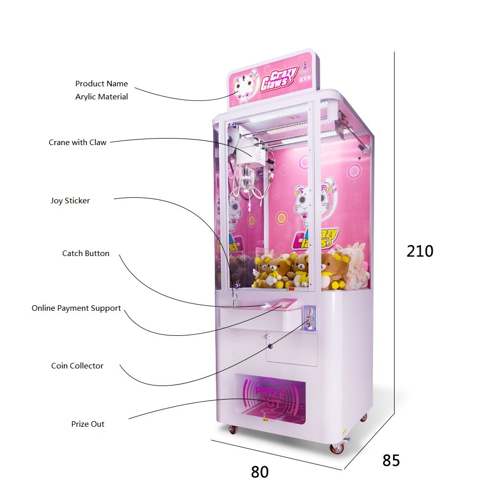 110 - 240V Dolls Crane Amusement Machine , Pink Stuffed Animal Crane Machine