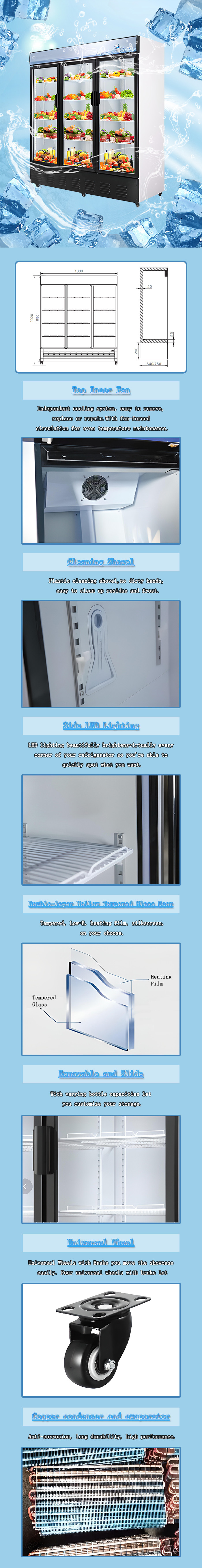 1587L Glass Beverage Fridge Self Closing Double Layer Tempered Door Front Cooler