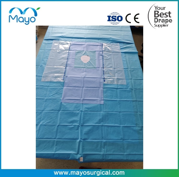 Sterile Hip T-Drape With Reinforced Elastomeric Pear Shaped Aperture Dual Side Pouches