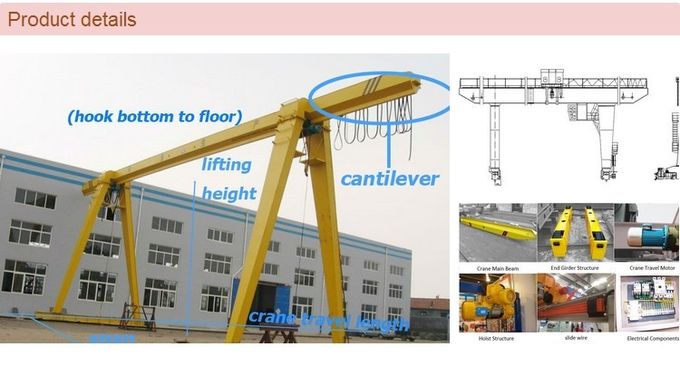 Single Girde Steel A Frame Gantry Crane With Electric Hoist 3~20T MH Model