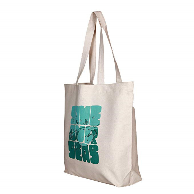 Large Natural Custom Printed Tote Bags Cotton Canvas Material Eco Friendly