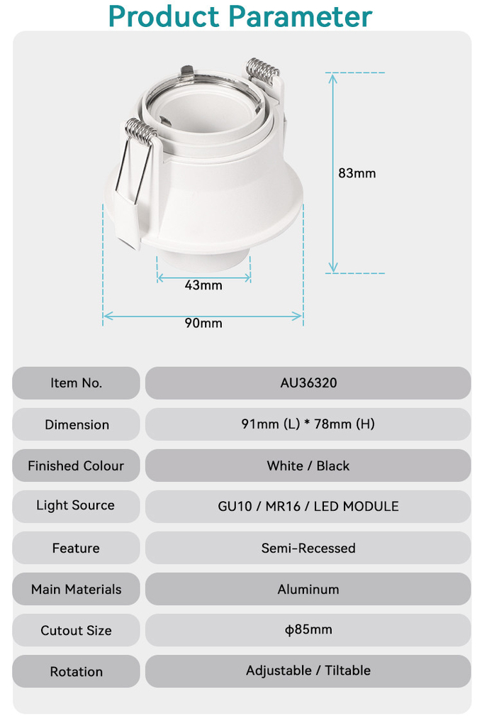 Adjustable Recessed Spotlight Frame With Anti-Glare GU10 For Commercial Spaces