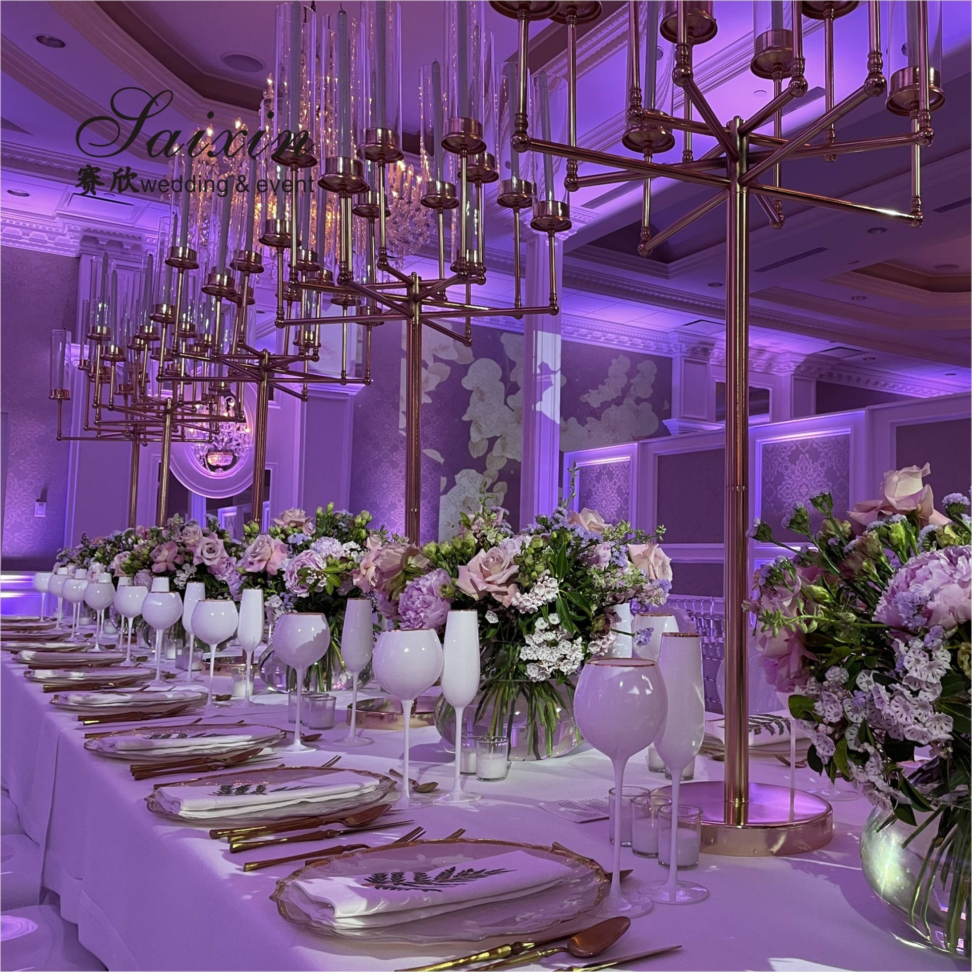 ZT-577 New 12 Arms Gold Metal Candle Holder For Wedding Centerpieces